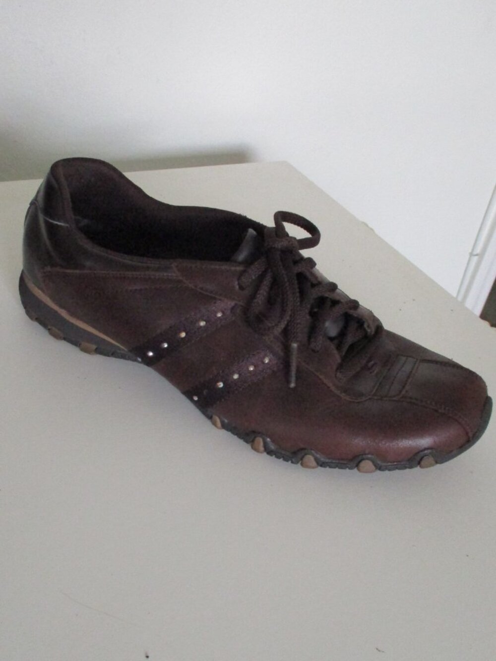 Skechers Womens Chocolate Brown Leather Lace-up Fashion Sneaker - Size 10M